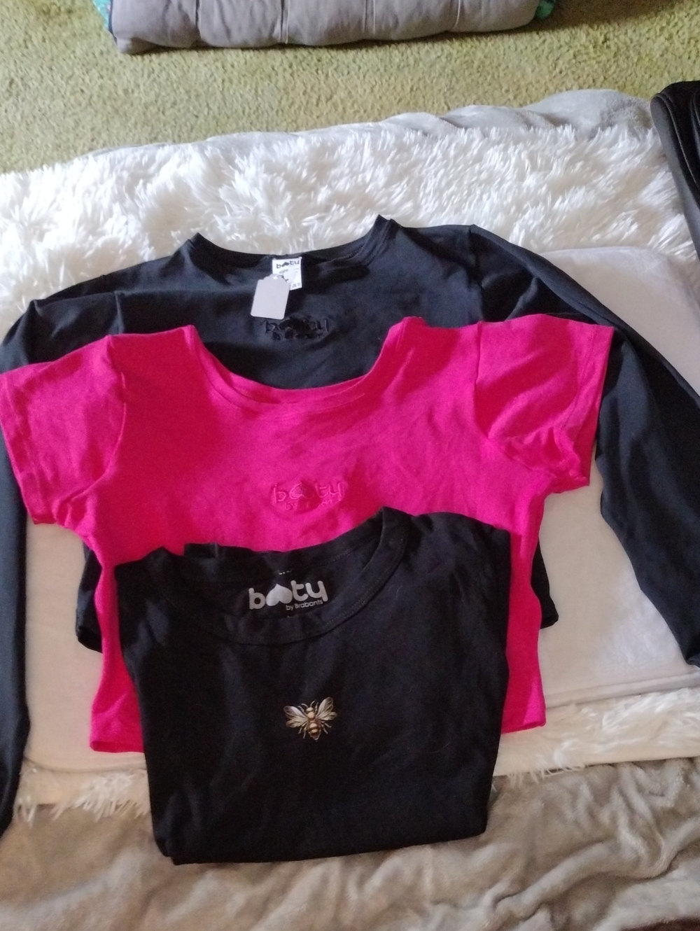 Woman's Set Of Three Black Tee Set with Bee Embroidery